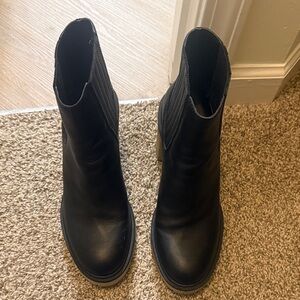 Black faux leather ankle boots